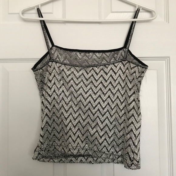 Vintage Sparkly Chevron Crop Top Camisole S Fit Grey Silver Black - Picture 2 of 7